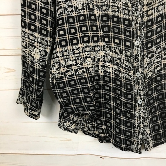 Free People Plaid Floral Caravan Button Down Top - Picture 5 of 10
